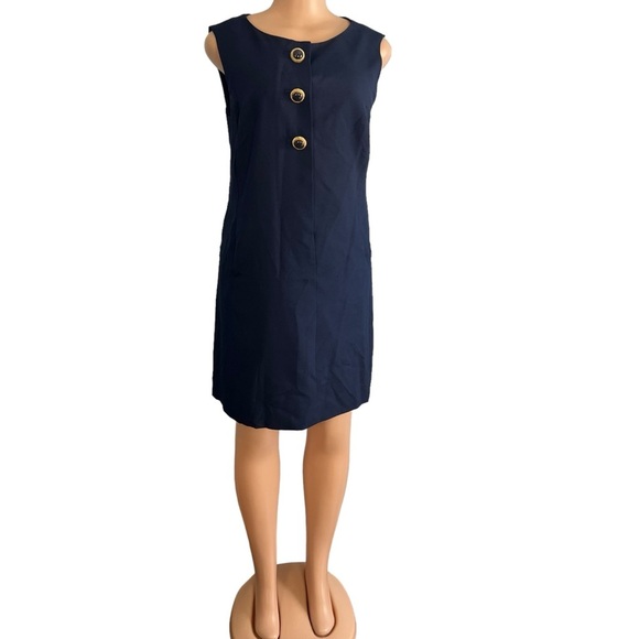 Lilly Pulitzer Dark Navy Silk Dress Sleeveless - Picture 2 of 11